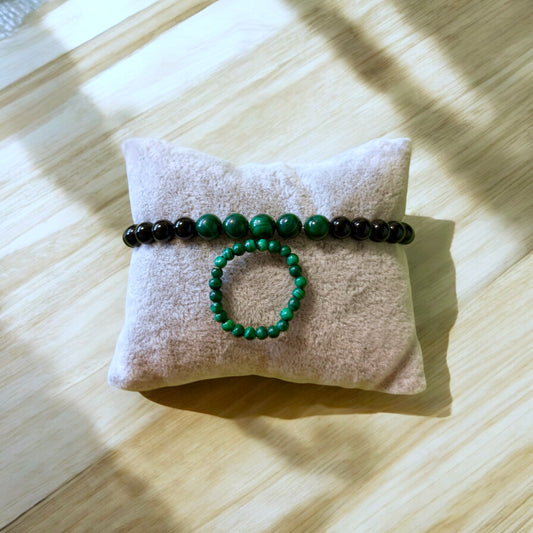 Black Ring &amp; Bracelet Partner Set with Green Stones – A Timeless Bond of Elegance